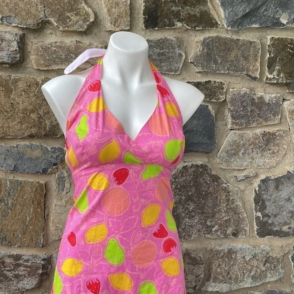 Lilly Pulitzer white label Anna halter Dress - Hibiscus Pink, lemon print size 4